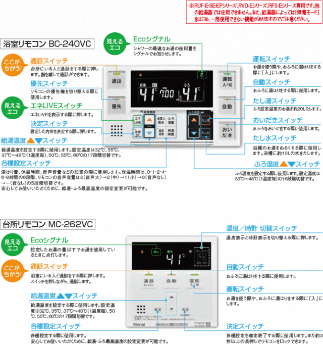MBC-230V（T）：給湯器リモコン - リンナイのガス給湯器